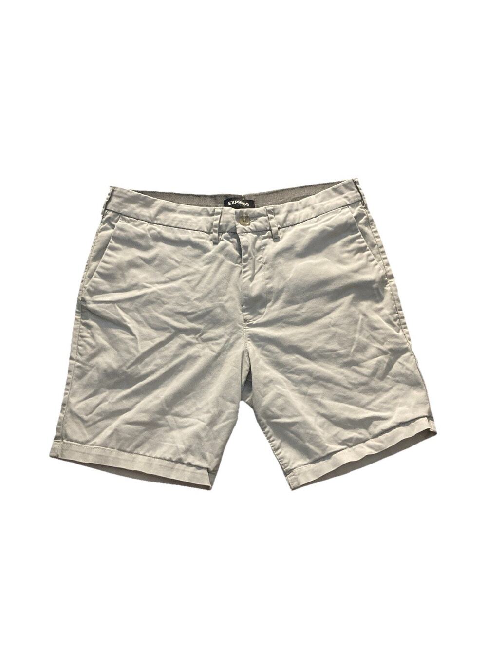 Express Gray Chino Shorts Men’s Size 32 Slim Casual Cotton Blend Good Used